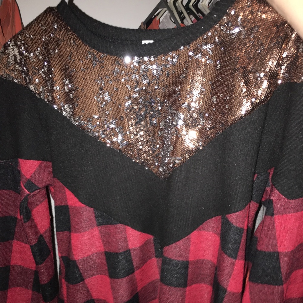 Buffalo plaid sequin top